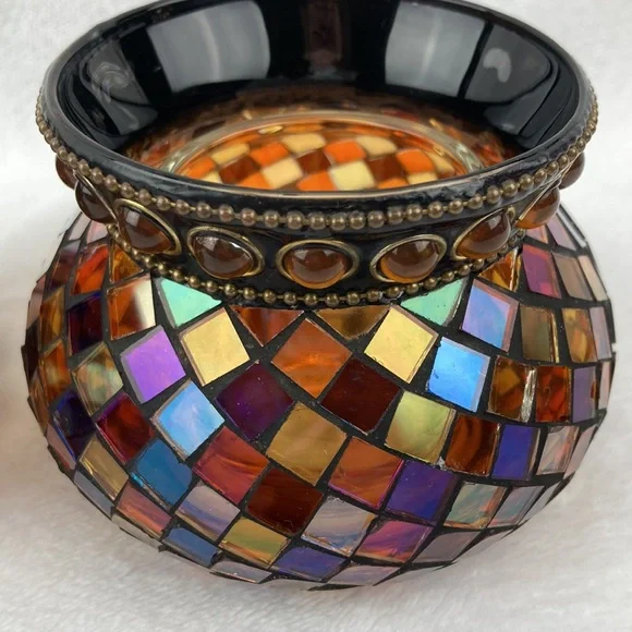 Partylite Mosaic Glass Candle Holders - Brown and Gold Set of 2 - Picture 12 of 16